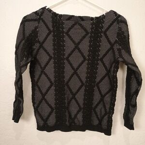 Worthington Women's Cable Knit 3/4 Sleeve Black/Grey Pullover Sweater Petite S